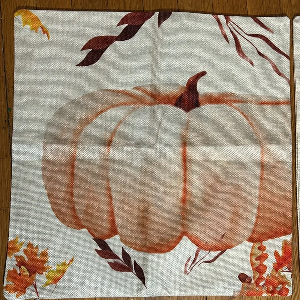 2-pumpkin in fall leaves 2-burnt, orange pillow cover, 18 x 18, tan and orange,